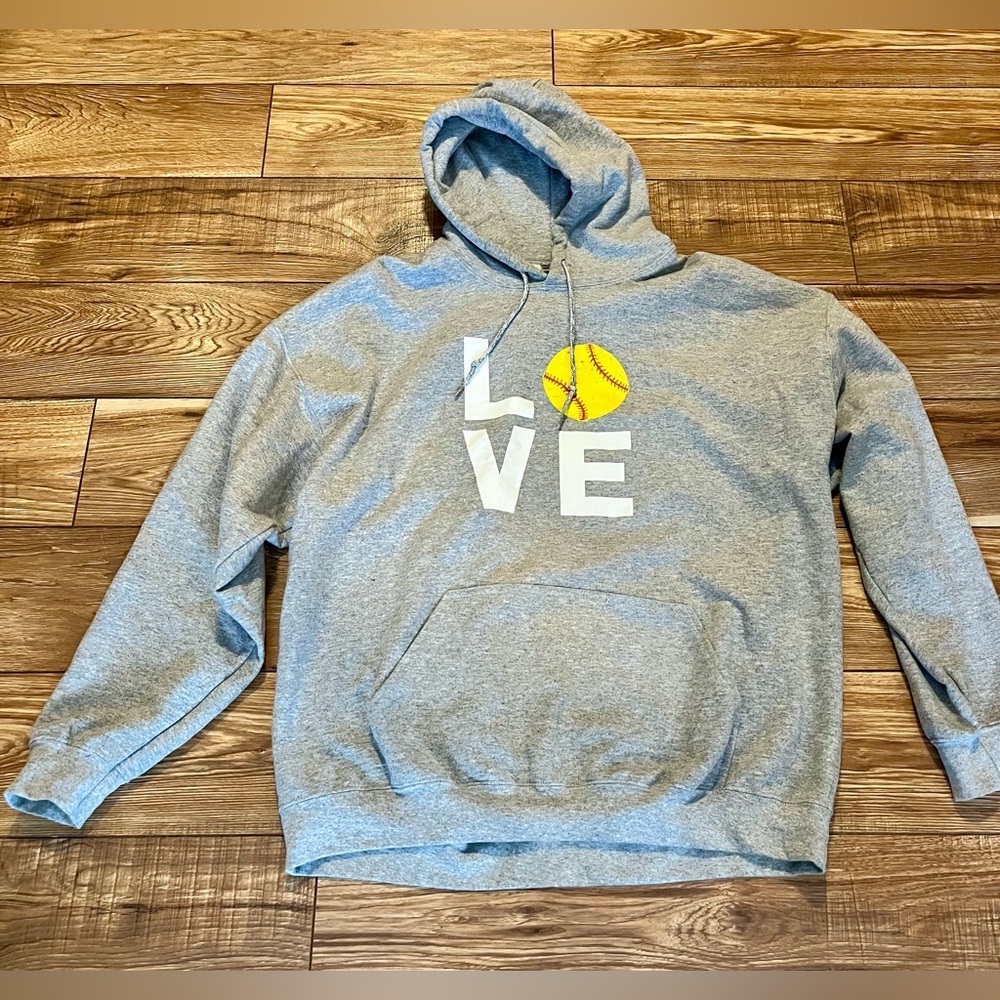 Gildan Gray Softball Hoodie with LOVE Design